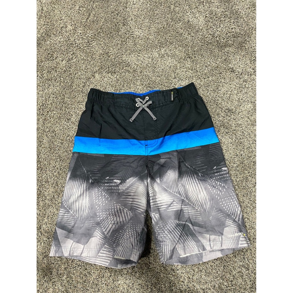 Gerry Boys Swim Trunks XL 18/20 Black Blue Grey Tropical Palm Board Shorts Mesh